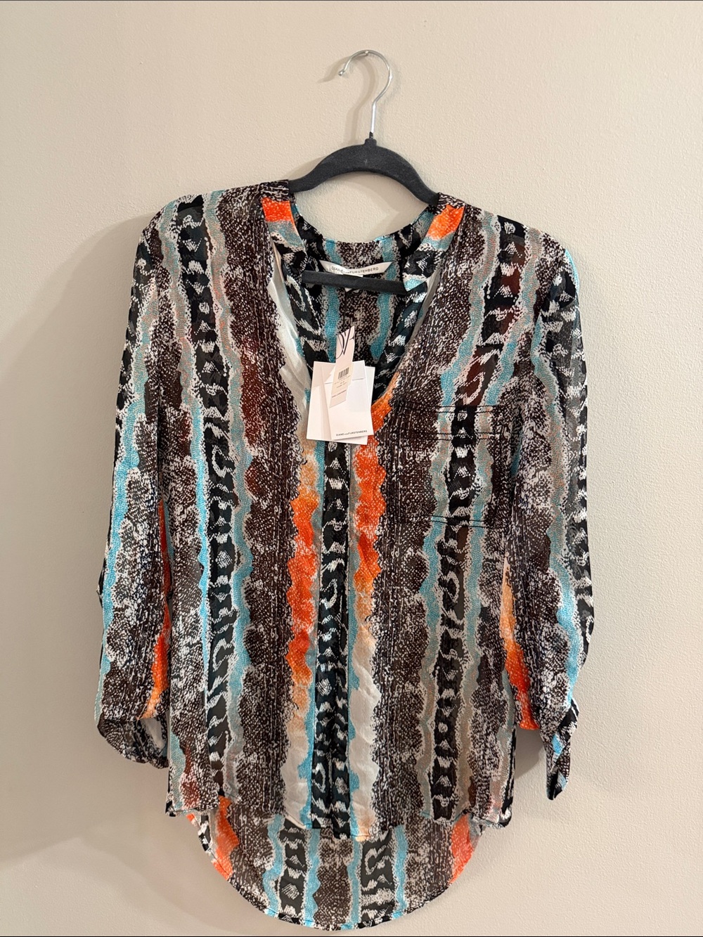 Diane Von Furstenberg Animal-Print Blouse - Black, White, Turquoise & Orange